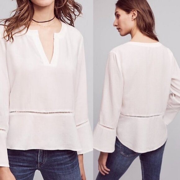 Anthropologie Cloth and Stone White Ladder Lace‎ Blouse Size Small Eyelet Top S - Picture 1 of 10